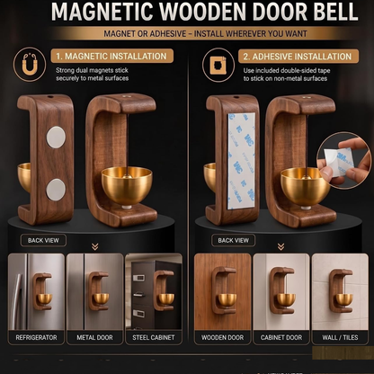 Premium Wooden Magnetic Table Bell with Brass Bowl for Home & Office