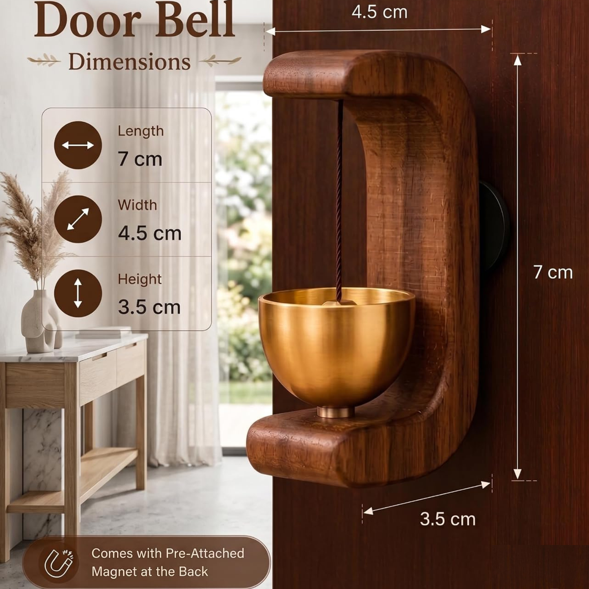 Premium Wooden Magnetic Table Bell with Brass Bowl for Home & Office